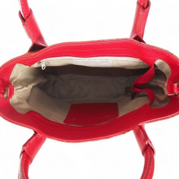 Massimo Castelli Croc Embossed Leather Purse Handbag Red 8.5"x10.5"x4.5" - Picture 7 of 15